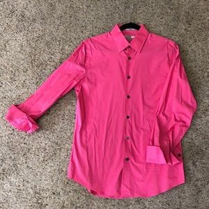 Mens M NWOT Express Fitted Pink Button Down Shirt